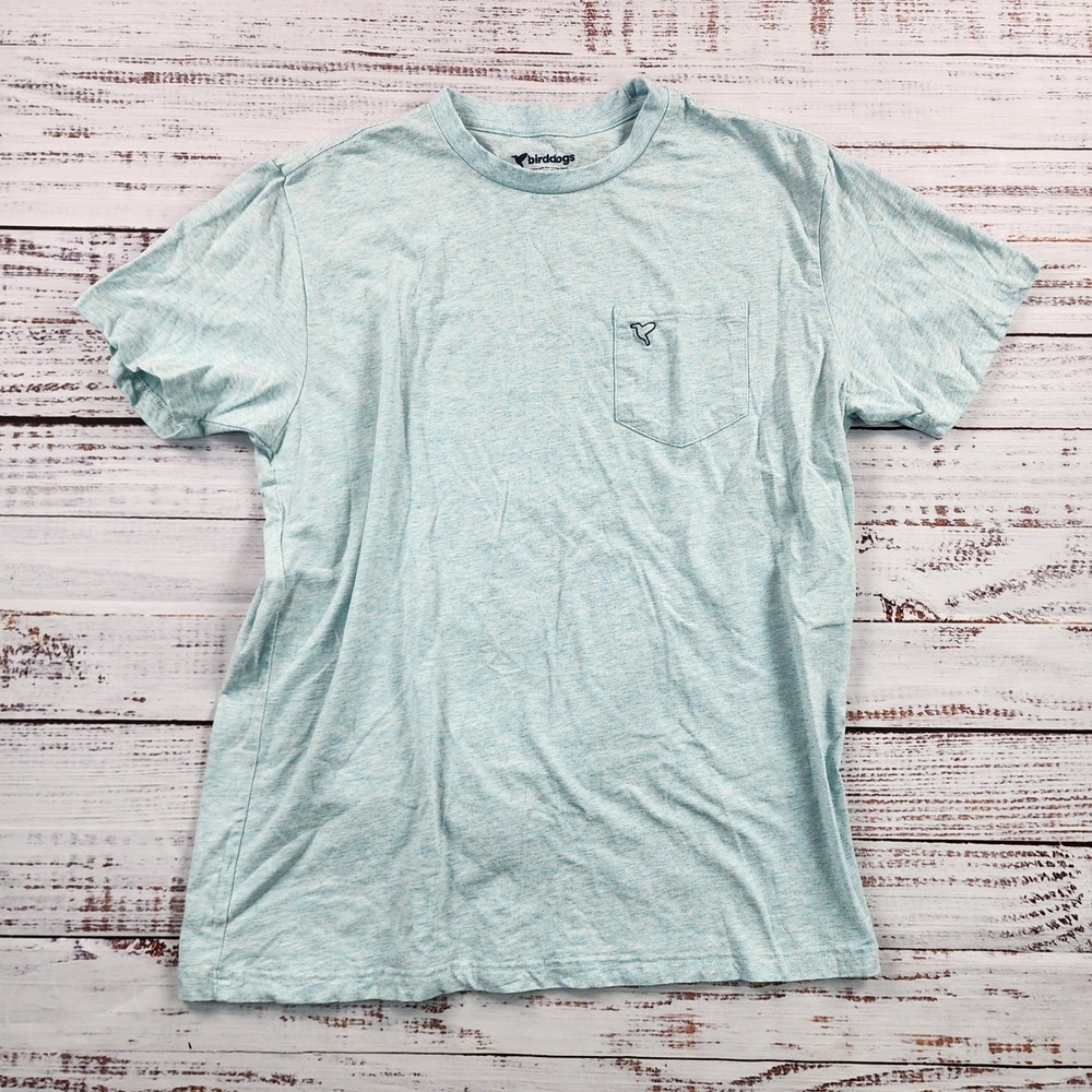 Birddogs Pocket T-Shirt Men's Medium Heather Aqua Cotton Blend Logo Tee